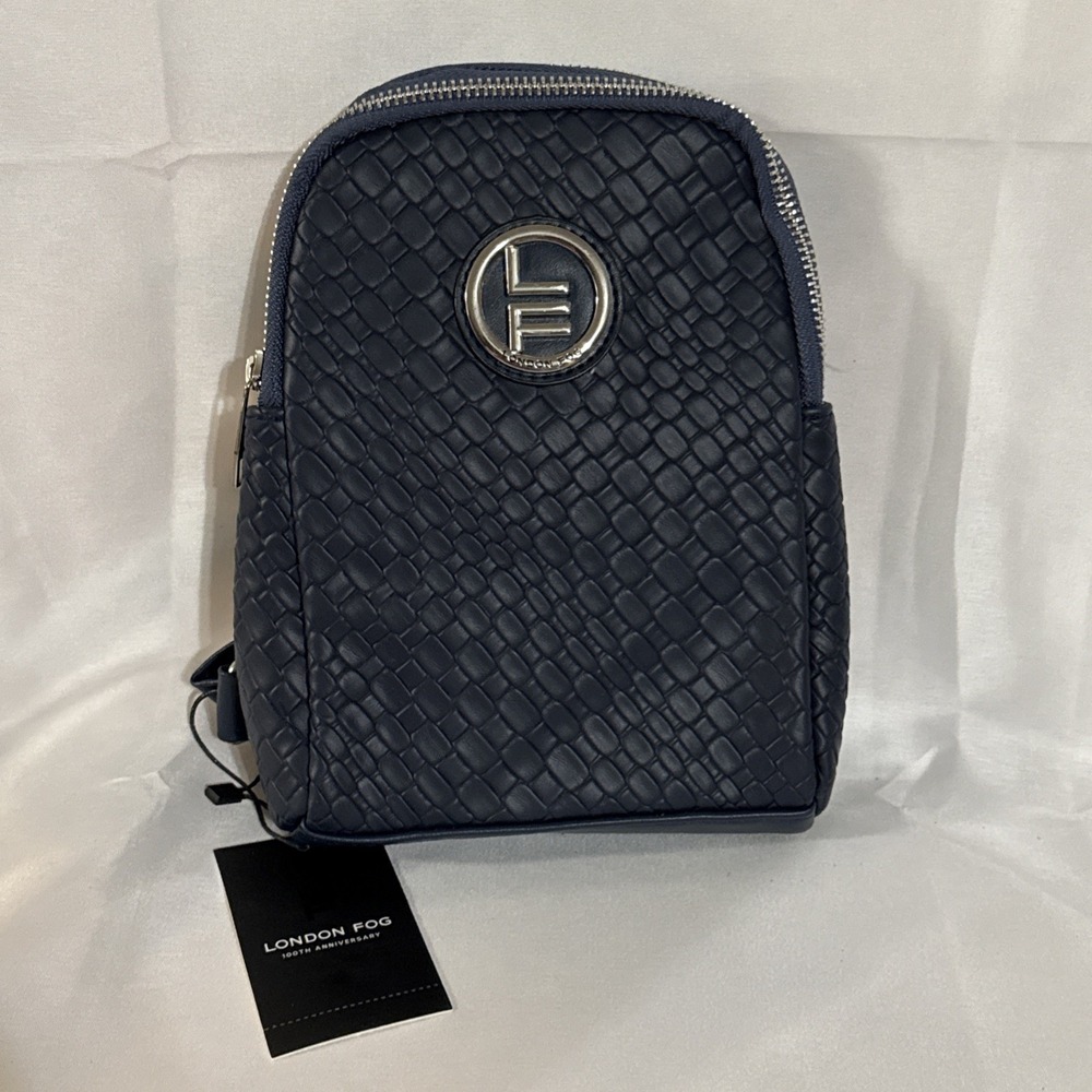 London Fog Broadway Woven Sling Crossbody Navy NWT Double Compartment $68